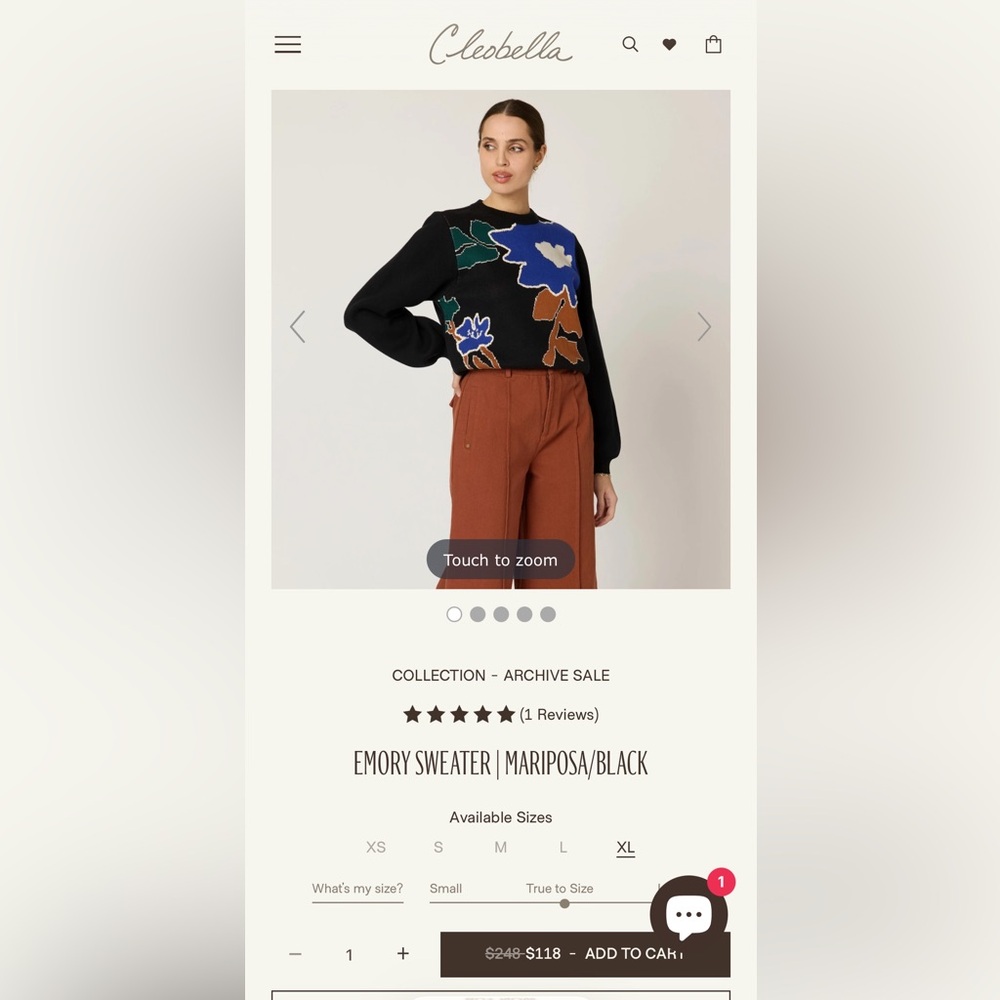 Cleobella Mariposa Emory Sweater in Black with Blue & Green Floral